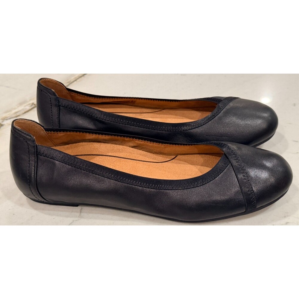 Vionic Caroll Shoes Womens Size 10 Black Leather Ballet Comfort Flats Round Toe